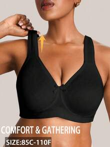 1pc Casual Comfortable Minimalist Plus Size Women's Bra, Wire-Free Soft Comfortable Lingerie - Black - View 1
