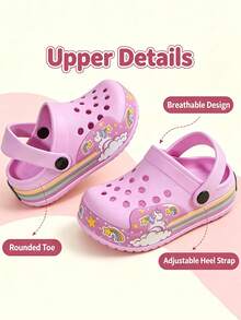 Girls Children LED Light-Up Unicorn Clogs, Rainbow Flashing Slip-On Beach Shoes, Breathable Perforated Clogs, DIY Clogs - Pink - View 4