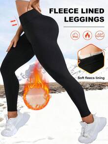 1pc Women's High Waist Thermal Lined Leggings - Thick Warm Stretchy Thermal Pants, Suitable For Outdoor Wear, Opaque Solid Color Fabric Elongates Leg Lines, Thick And Warm, Soft Lining, Stretchy Material, Ideal Choice For Cold Weather Enthusiasts.,Winter Black Sports - Black - View 4