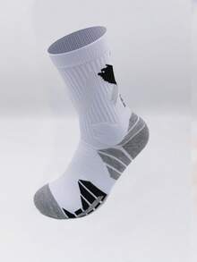 1 Pair Men's Sports Socks, Multi-Color Mid-Calf Towel Bottom, Anti-Odor, Moisture-Wicking, Professional Sports Socks For Outdoor Running, Basketball, Elite Socks - Multicolor - View 10