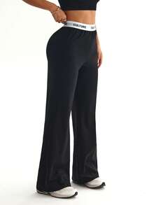 Hidkat With My Calm Casual Versatile Black High Elastic Waist Side Slit Design Comfortable Slimming Sports Pants - Black - View 4