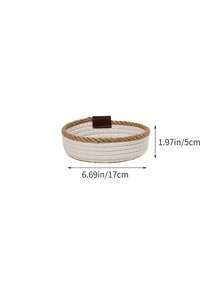 1pc Desktop Woven Storage Basket, Minimalist Round Organizer Bin For Entryway Clutter, Suitable For Storing Cosmetics, Remote Controls, Skincare Products And Keys, Home Bedroom Decor - Multicolor - View 8