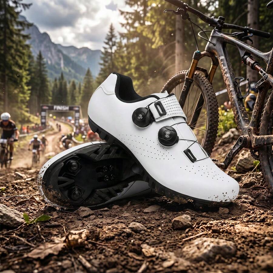 專業登山單車鞋 男款越野路徑鞋 避震單車鞋 MTB騎行鞋 自行車騎行鞋 - 白色 - 查看 1
