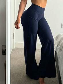 High-Waist Soft Wide-Leg Pants, Slimming And Flattering, Non-See-Through, Suitable For Yoga, Summer Casual Sports And Autumn Wear - Navy Blue - View 7