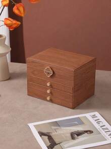 Jewelry Storage Box, Artificial PU Leather Walnut Wood 3-Layer Wooden Jewelry Box With Velvet Lining, Earring And Ring Storage Box, Large Capacity Drawer Design, Suitable For Necklaces, Bracelets (3 Layers) - Multicolor - View 16