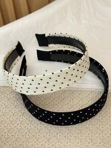 2pcs/1pc Polka Dot Black & White Wide Headband, French Style Hair Accessory With Teeth Anti-Slip Design, Enhances Top Height, Shapes Face, Non-Slip, Suitable For Women's Daily Commute, Creates Voluminous Look, Slouchy Person's Essential Multi-Functional Hair Accessory, Can Fix Broken Hair - Multicolor - View 2
