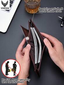 VINCESS Men's Genuine Leather Business Wallet, Anti-Theft, Fashion Design, Large Capacity Luxury Cowhide Men's Wallet, With Card Slots, Credit Card Slots, Multi-Function Business Wallet, Ideal Gift For Men - Black - View 8