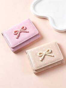 Cartoon Polka Dot Bow Short Wallet, Highly Attractive Coin Purse For Girls, Korean Sweet Student Multi-Slot Card Holder, Multi-Function Coin Purse - Multicolor - View 3
