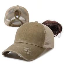 1 pieza Gorra de béisbol de unicolor con efecto desgastado y rasgado, adecuada para uso diario - A - Ver 14