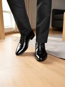 New Men's Business Formal Shoes, Plus Size Fashion Wedding Banquet Office Shoes - Black - View 1