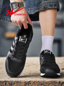 STARNOVO 男士春夏新款網布透氣訓練鞋，軟底輕量防滑舒適，適合休閒與運動 - 黑色 - 查看 7