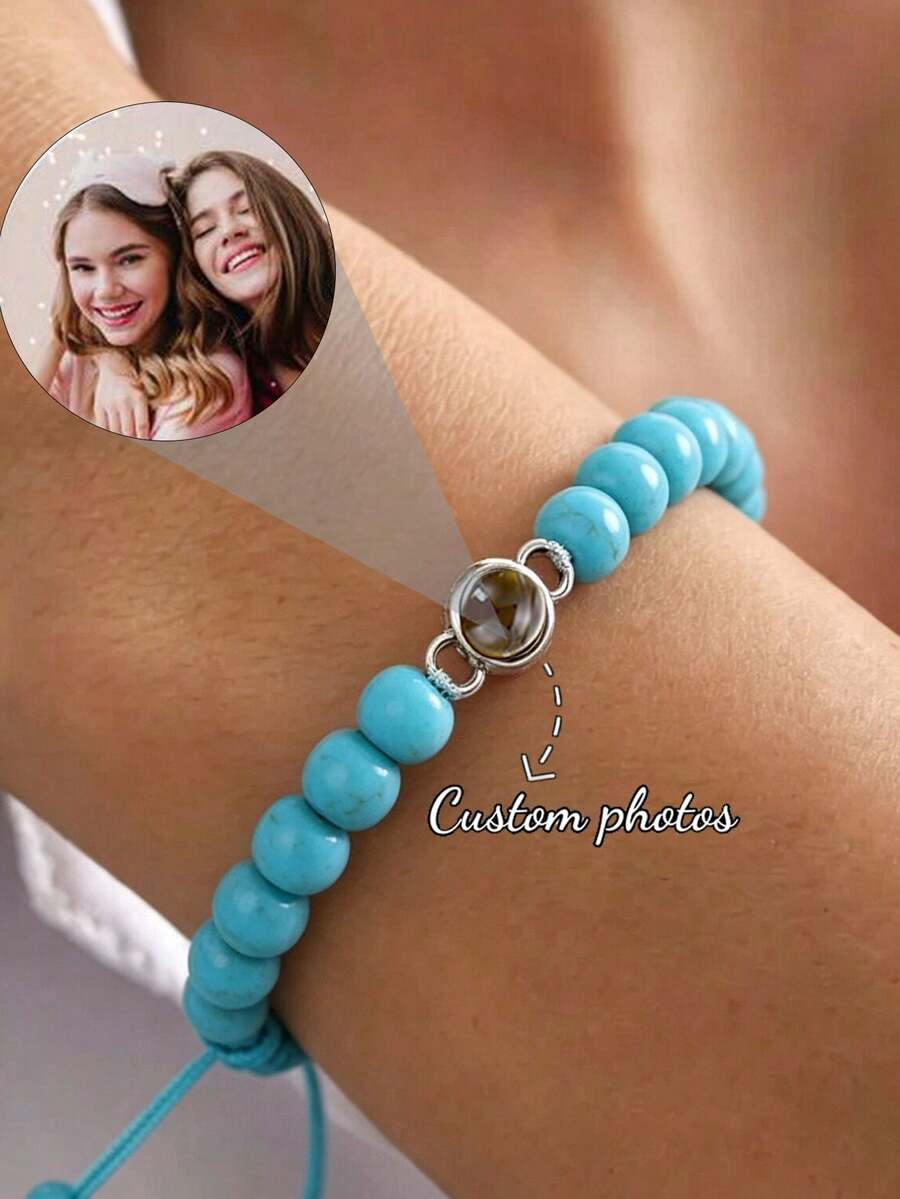 Customized Colorful Projection Bracelet, Turquoise Beaded Jewelry For Couples, Romantic Gift For Girlfriend, Valentine's Day Birthday