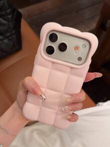 Summer Candy Color 3D Egg Waffle 17 Pro Max Phone Case 15 New 17 Pro Viral Women's Style 13 Creative 18 Pro Max Full Coverage Anti-Drop 16 Pro Super Cute 17 Protective Cover 18 - Pink - View 5