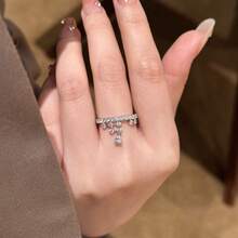 1 pièce Bague ouverte élégante et sophistiquée de luxe personnalisée avec zircone cubique en forme de larme, convient pour le port quotidien des femmes - Argent - Voir 2