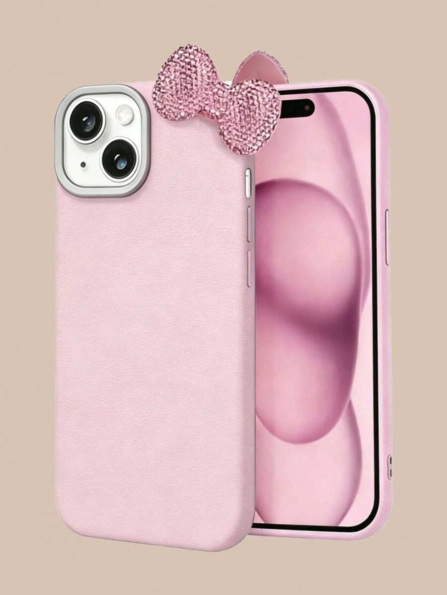 Set 2 Buah Casing Ponsel Premium Warna Pink Murni (Casing Ponsel + Pita) | Casing Ponsel dengan Pita Berlian Imitasi Pink yang Indah dan Dapat Dilepas | Aksesori Penting untuk Mode, Gaya Minimalis yang Manis | Tahan Guncangan, Anti Selip, Tahan Gores | Kompatibel dengan iPhone 17/17 Pro/17 Pro Max, Casing Pelindung Ponsel Anti Jatuh Mewah dengan Tekstur Hitam/Pink dan Pita Berlian Imitasi - Berwarna merah muda - View 1