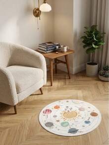 1pc Planet Carpet, Cute Style, Faux Cashmere Round Rug, Soft And Fluffy, Home Decor, Room Decoration, Home Supplies, Doormat, Living Room Carpet, Kitchen Mat, Bedroom Decor, Bathroom Mat, Easy To Clean - Planet - View 7