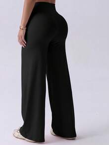 Women's High Waist Solid Color Flare Yoga Pants, Sports Running Fitness, Black, Spring Fall - Multicolor - View 4
