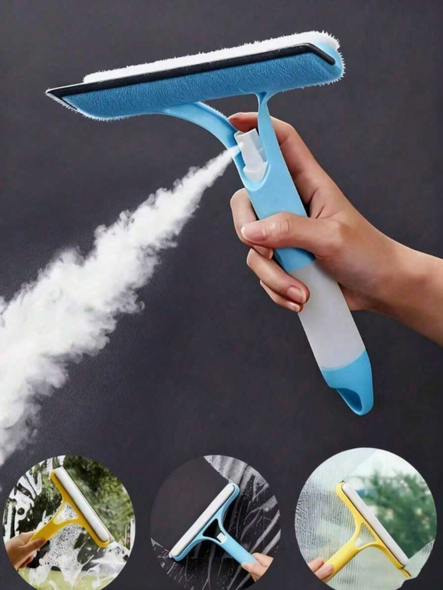 3合1玻璃刮水器，整合刮刀與噴霧瓶，多功能手動玻璃刮水器，可噴水、清潔與刮除玻璃，適用於窗戶、汽車擋風玻璃、鏡子、浴室等，配件齊全，完整清潔工具。1件多功能玻璃清潔刷，內建噴霧瓶與玻璃清潔劑，無痕窗戶清潔工具，家用清潔工具，3合1刮水器，耐用窗戶刮水器，窗戶清潔工具組。