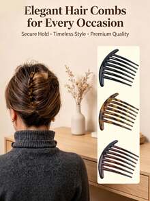 3/1pc French Style Hair Comb, Women's Bun Styling Tool, INS Style, All-Season Essential, Commute/Date/Daily Fashion Hair Accessory - Multicolor - View 2