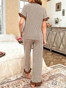 Women's Pajama Set Loungewear, Soft And Comfortable Sleepwear And Sleep Pants, Autumn/Winter - Brown - View 2