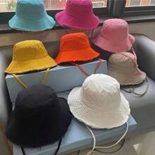 1pc Unisex Vintage Distressed Washed Bucket Hat, Adjustable Chin Strap, Distressed Effect, Soft Fabric, Sun Protection, Fashionable And Versatile, Suitable For Outdoor Travel, Spring/Summer Sun Protection, Daily Wear, Beach And Vacation Occasions - Multicolor - View 4