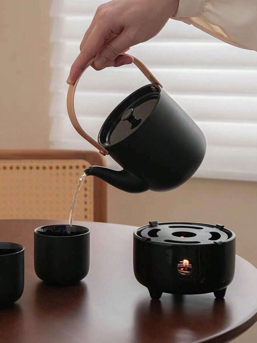 黑色陶瓷茶暖爐，高級高端茶壺保溫器，小型家用茶具，奢華風格茶暖爐