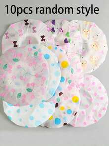 5/10pcs (Random Style) Floral Pattern Elastic Band Bath Hair Hat For Baby Adorable Shower Caps, Waterproof Bath Caps Plastic Reusable Shower Caps - Multicolor - View 12
