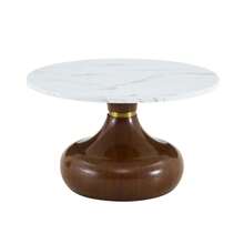 Set Of 2 Coffee Tables From The Sanduhr Series With Distinctive Conical Shape, Melamine Tabletop With Wood Look + Cream Colored Metal Base, Space Saving And Stackable, Ideal For Living Room, Bedroom And Office. - White+Walnut + Metal - View 5