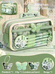 Chinese Style 13-Layer Large Capacity Oxford Cloth Pencil Case, Dual Transparent Visible Flap 2-In-1 Pencil Pouch, New Chinese Butterfly Student Stationery Storage Bag, Portable Makeup Bag, Holiday Gift Stationery Bag - 13-layer Traditional Chinese Style Pencil Case - View 16