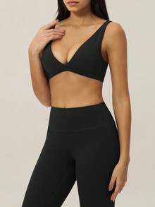 TimeOff Women's One Set Striped Spaghetti Strap Double Strap Bra With Folded Double Waist Wide Leg Pants Sports Set - Black - View 10