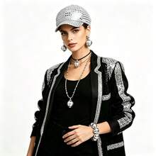 70s Disco Women's Shiny Sequin Hat & Necklace Set, Halloween New Style Casual Versatile - Multicolor - View 4