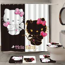 Sanrio Hello Kitty 浴室簾套裝 4件組－創意印花、可機洗、時尚耐用，完美聖誕浴室裝飾配件，適合節日、新年與生日禮物 - 4-piece shower curtain set - 查看 5