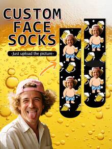 1 Pair Of Custom Socks, Love,Beer,Heart Pattern Mid Calf Socks, Personalized Funny Photo Socks, Unisex Valentine Romantic Gift Socks For Men - Multicolor - View 10
