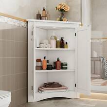 Gray Corner Bathroom Cabinet - 2-Door Freestanding Triangular Cabinet With 3 Shelves, High-Quality MDF Board With Painted Finish, Space-Saving For Bathroom, Kitchen, Living Room (61.5 X 80) - White + MDF + MDF - View 3