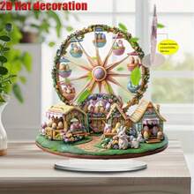 2D Flat, 2D Easter Ferris Wheel Acrylic Decoration - Colorful Animal Theme Desktop Art With Rabbit, Chick And Egg Design, Perfect For Home And Office Holiday Decor, Ideal Easter Gift, Easter Home Decor |Playful Aesthetic|Pastel Color, 2D Flat - A - View 3