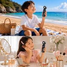 Portable Handheld Ice Cooling Fan, Rechargeable Personal Fan, 100-Speed Stepless Adjustment, 4000mAh (2000mAh*2) Rechargeable Lithium Battery, LED Light And Digital Display, Foldable Handheld Fan, Suitable For Travel And Outdoor - Dark Grey - View 3