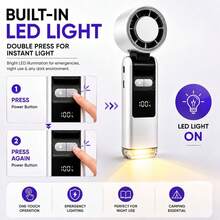 Portable Handheld Ice Cooling Fan, Rechargeable Personal Fan, 100-Speed Stepless Adjustment, 4000mAh (2000mAh*2) Rechargeable Lithium Battery, LED Light And Digital Display, Foldable Handheld Fan, Suitable For Travel And Outdoor - White - View 5