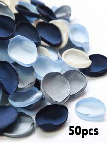 50/100pcs Silk Sky Blue Mixed Color Artificial Rose Petals, Wedding Proposal Flower Basket Aisle Bride Party Tabletop Decoration Petals - Multiple Styles - View 6