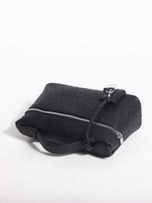 Premium Women's Black PU Embossed Polka Dot Small Handbag, Versatile Crossbody Bag, Fashionable Minimalist Elegant Metal Lock Decor, Commute & Shopping Bag - Black - View 8