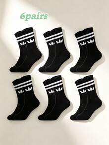 12 Pairs Unisex Classic 2-Stripe Mid-Calf Socks, Clover Logo Sports Casual Commute Versatile Socks - Multicolor - View 22