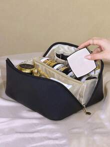 1 件 PU 皮革防水化妆包、化妆品收纳袋、轻便洗漱包、防水 PU 护肤包、大容量双层化妆包（带隔层）、化妆品旅行包 - 彩色 - 查看 6