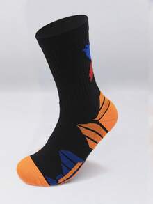 1 Pair Men's Sports Socks, Multi-Color Mid-Calf Towel Bottom, Anti-Odor, Moisture-Wicking, Professional Sports Socks For Outdoor Running, Basketball, Elite Socks - Multicolor - View 11