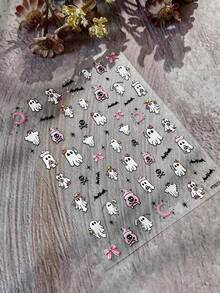 1pc 3D Embossed Skull Nail Art Sticker, Macaron Color Skull Gesture Nail Sticker, Self-Adhesive Gothic Cute Nail Art Sticker - Multicolor - View 3