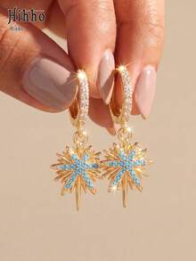 Hihho 2pcs Blue Turquoise 8-Point Star With Sparkling Silver/Gold Ear Clips, Eye-Catching Earrings For Beach Vacation, Travel And Photography - Eight-pointed Star - View 2