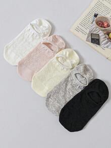 1/5/10雙女款白色與黑色春/夏韓式愛心與花卉圖案低筒船襪，薄款舒適隱形短襪（隨機顏色） - 彩色 - 查看 7