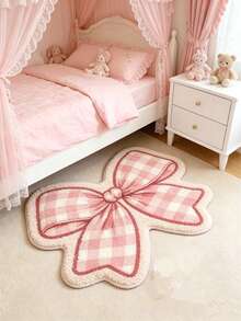 1pc Pink Bow-Shaped Plush Rug, Washable, Soft And Durable, Baby Gift, Newborn Essential, Room Decor, Baby Play Mat, Baby Shower Decoration - Multicolor - View 1