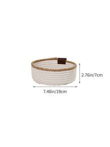 1pc Desktop Woven Storage Basket, Minimalist Round Organizer Bin For Entryway Clutter, Suitable For Storing Cosmetics, Remote Controls, Skincare Products And Keys, Home Bedroom Decor - Multicolor - View 9
