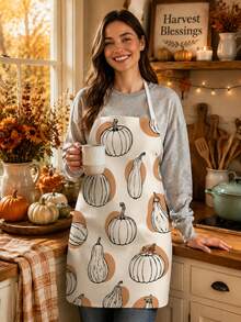 1pc Thanksgiving Pumpkin Maple Leaf Mushroom Pattern Apron, Can Be Used As Kitchen And Dining Room Attire For Cooking, Baking And Gardening, Suitable For Thanksgiving Autumn Harvest Festival Decoration - Multicolor - View 4