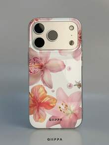GIIPPA 1pc Pink Hibiscus Pattern Design Phone Case, Compatible With Phone 17 Pro Max, 16 Pro Max, 15 Pro Max, 14 Pro Max, 11/12/13/14/15/16 Pro Max Plus, Korean Style High-End Fashion Fun Elegant Design Suitable For Men And Women, Perfect Gift For Girlfriend On Christmas, Valentine's Day, Easter, Wedding Season And Birthday! - Multicolor - View 1