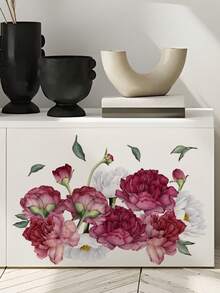1pc Pink & White DIY Peony Flower Wall Decal, Removable Room Decor Sticker For Bedroom, Living Room, Entryway - 1PC - View 5